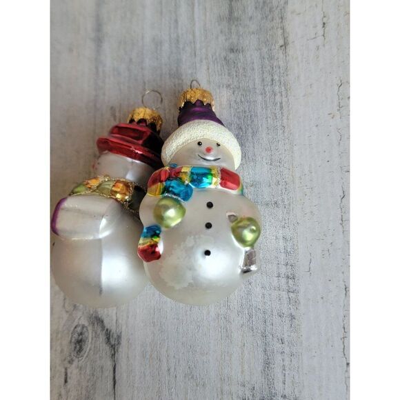 Unique Treasures blown glass snowman set ornament Xmas tree glitter - Picture 2 of 10